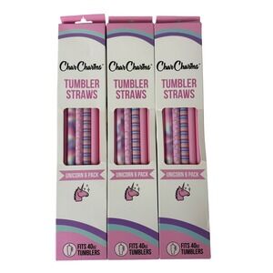 Char Charms Unicorn 40oz Tumbler‎ Straws 6 Pk Lot 18 Straws Pink Purple Reusable